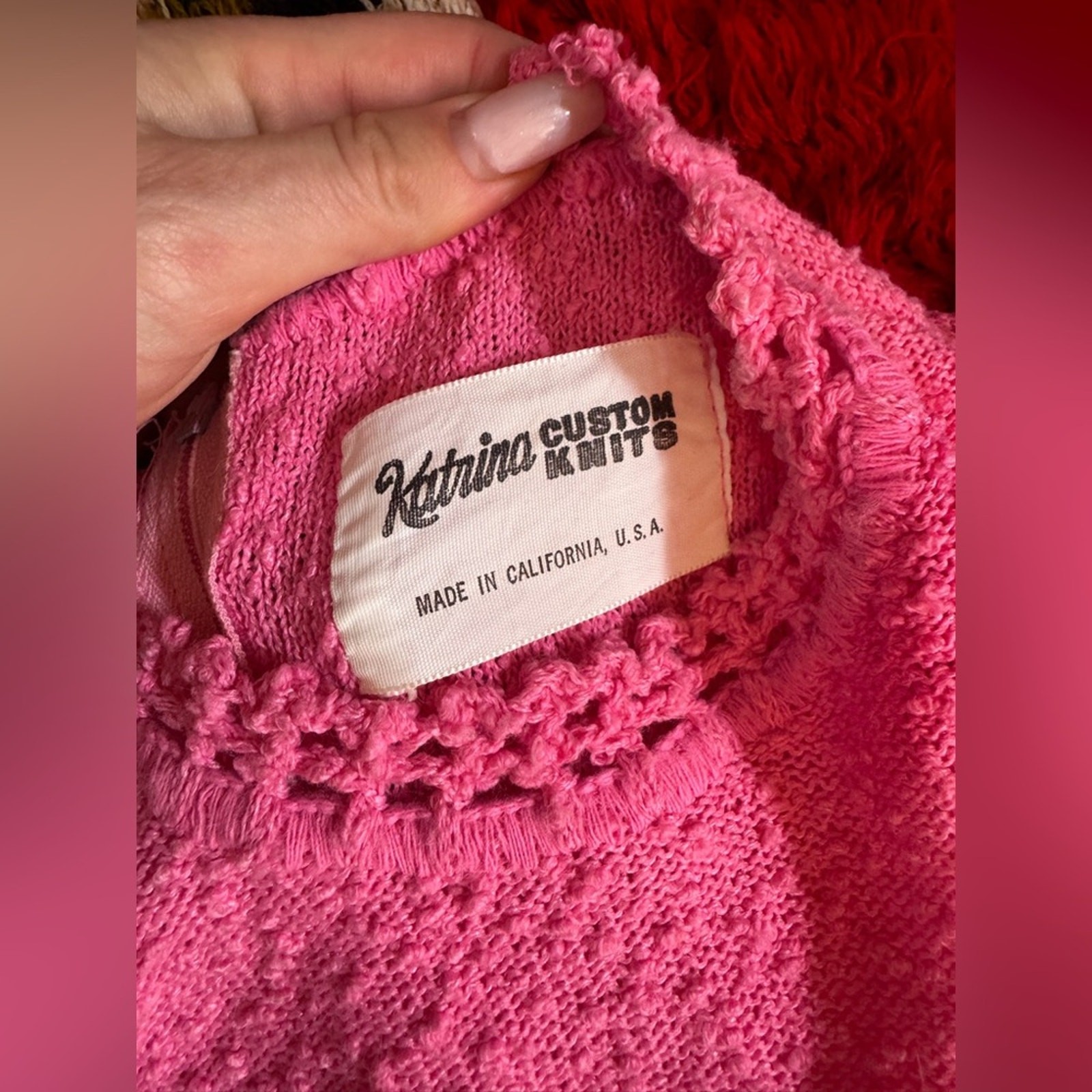 60s Vintage Barbie Pink bouclé Knit Wiggle Dress Sz M