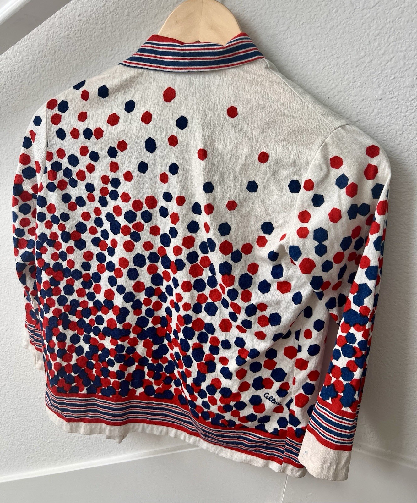 Cellini Vintage Cotton Collared Button-Front Shirt Size 10 Red White Blue Japan
