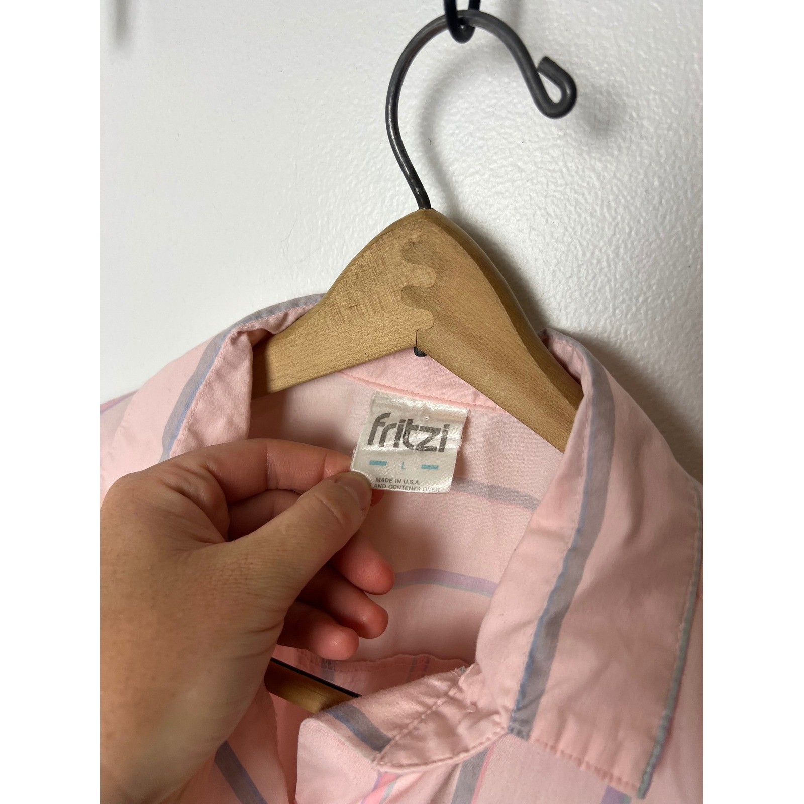 Vintage Fritzi Pink Striped Button Down Shirt Batwing Sleeve Pastel 80s Large