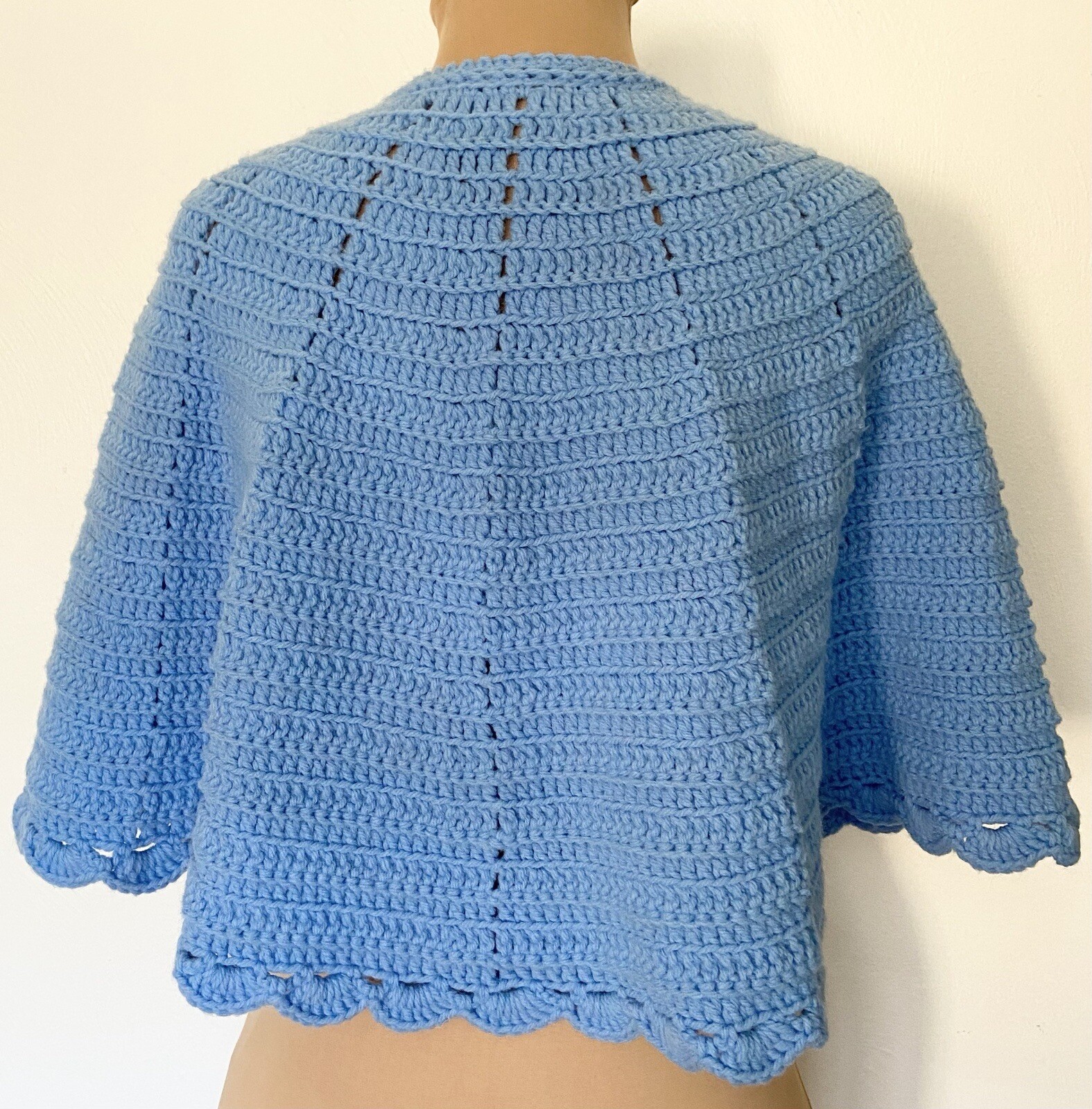 Vintage Blue Crocheted Cape Short Cable Knit Boho Hippie Wedding Bridal Capelet
