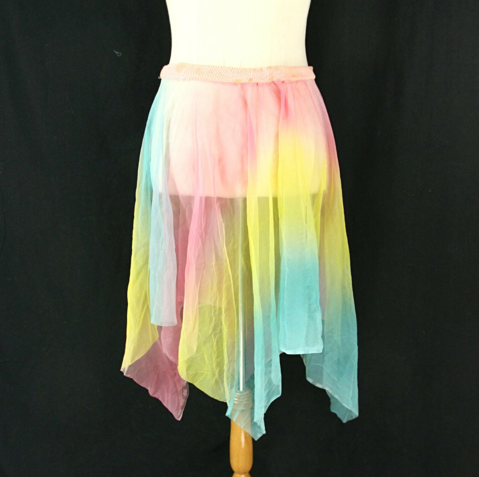 Vintage Pastel Colorful Sheer Midi Mid Length Flair Kerchief Hem Fairy Skirt M