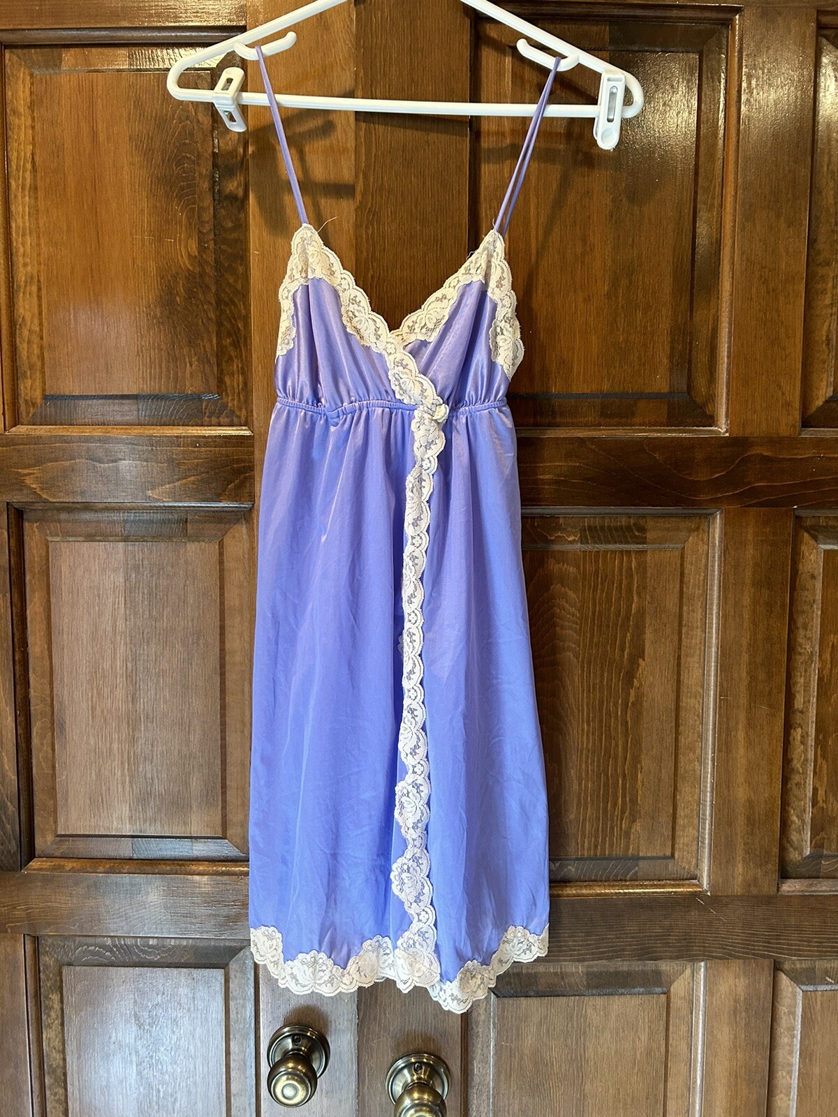 Vtg Papillon Paula Carbone Purple Satin Lace Nightgown Robe Peignoir Set 2pc