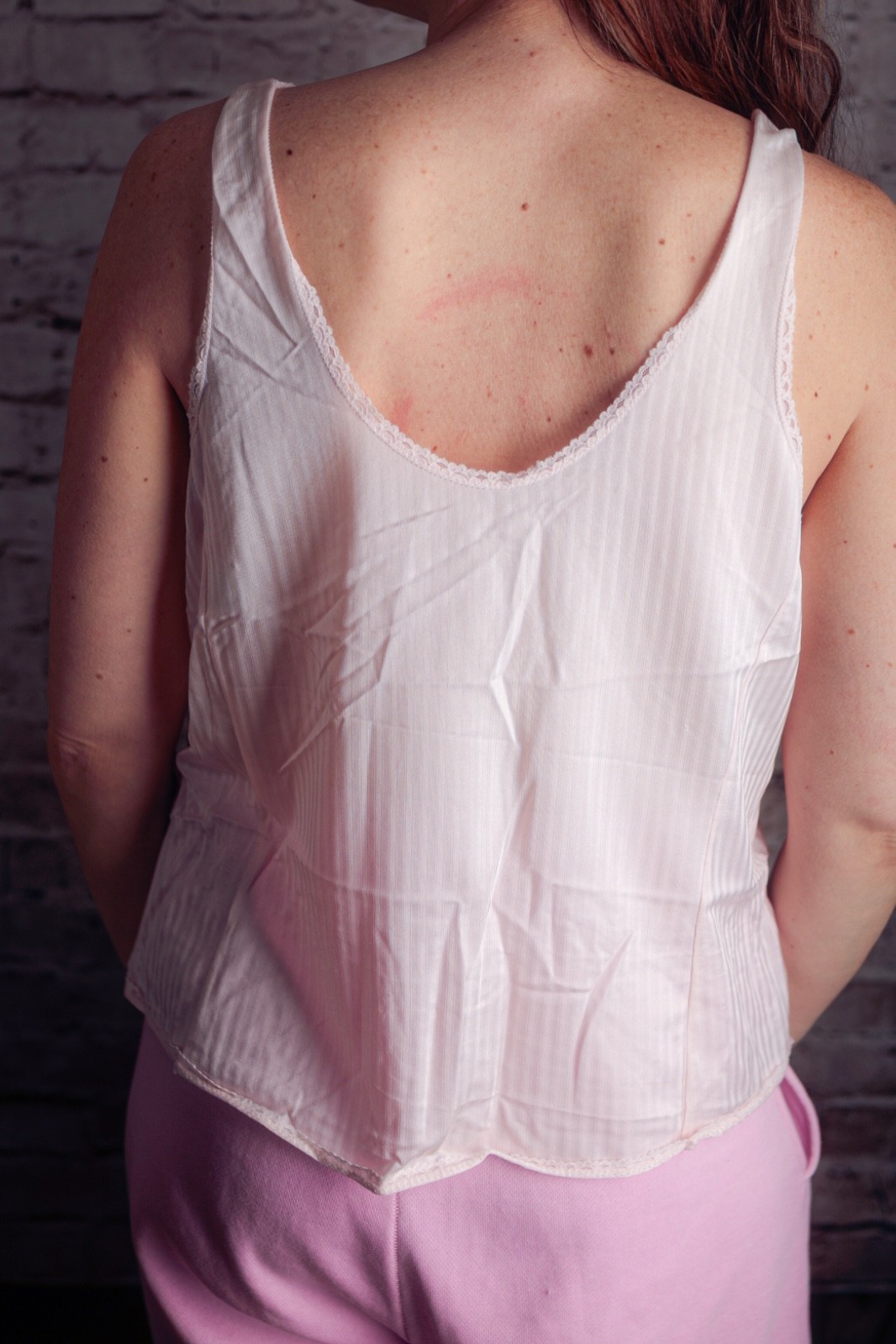 Fancy Me Vintage Retro Pinup Glam Satin Cami Sleep Pink Striped Lace 1X XL
