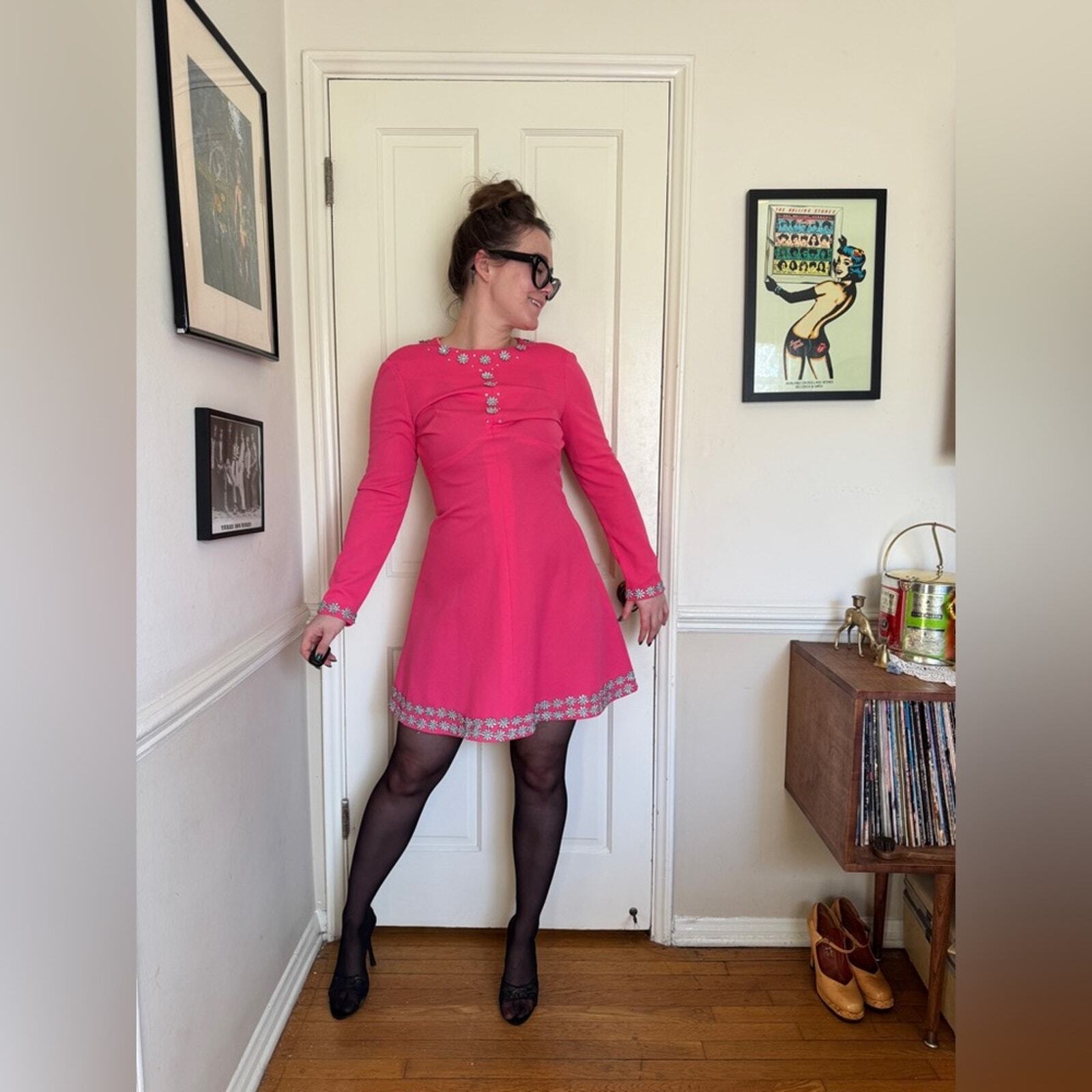 60s Vintage Bubble Gum Pink Long Sleeved A line Mini Sz Sm