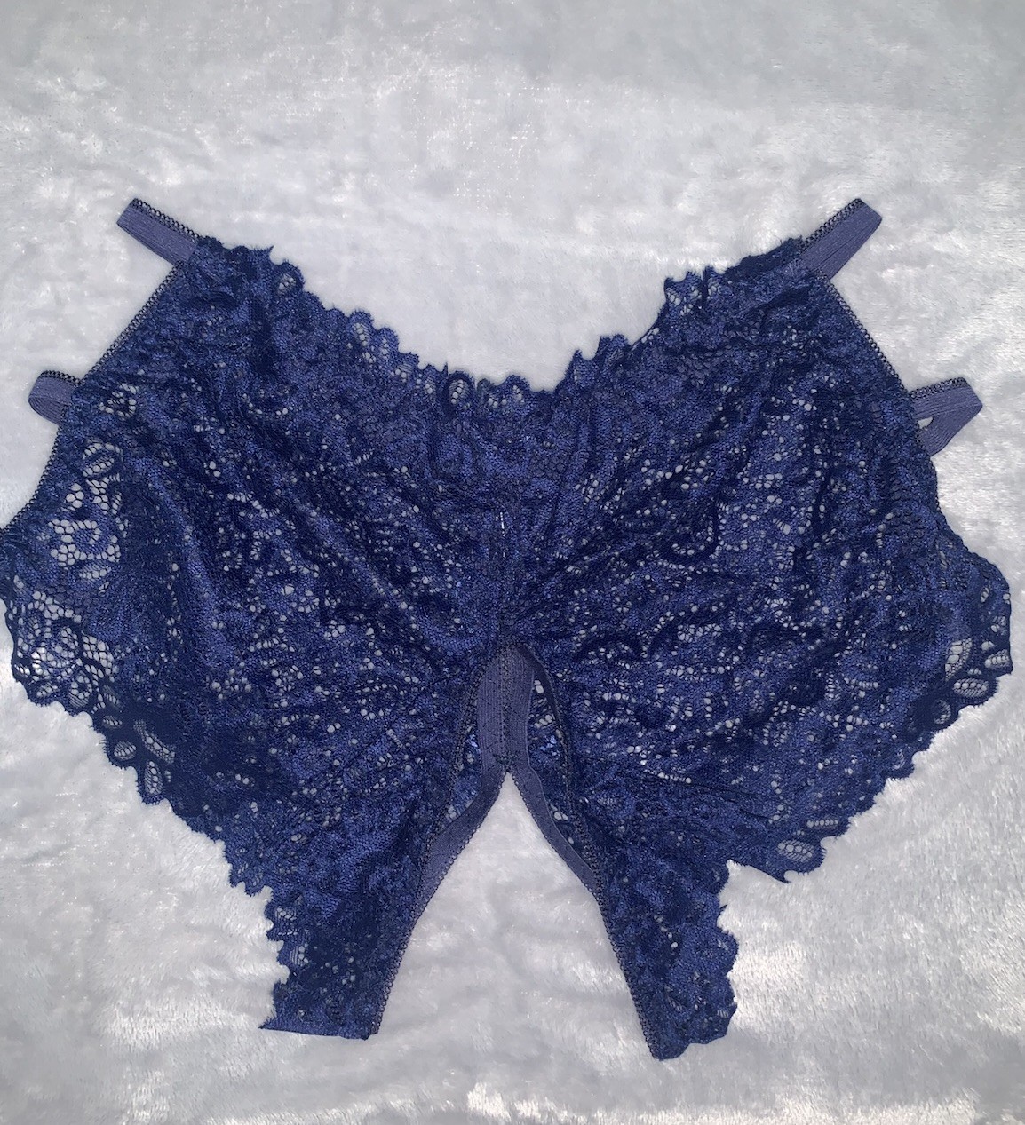 NEW SHEER XL Panties Crotchless SOFT Stretch Lacy Panties 3 Satin Bows See Thru