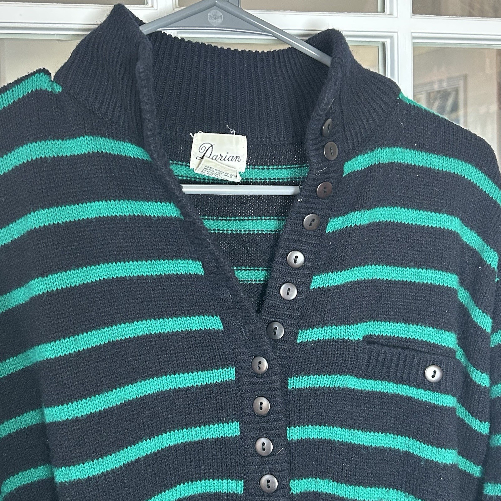 Vintage 70’s 80’s Sweater Dress Navy Blue And Green Striped Size Large