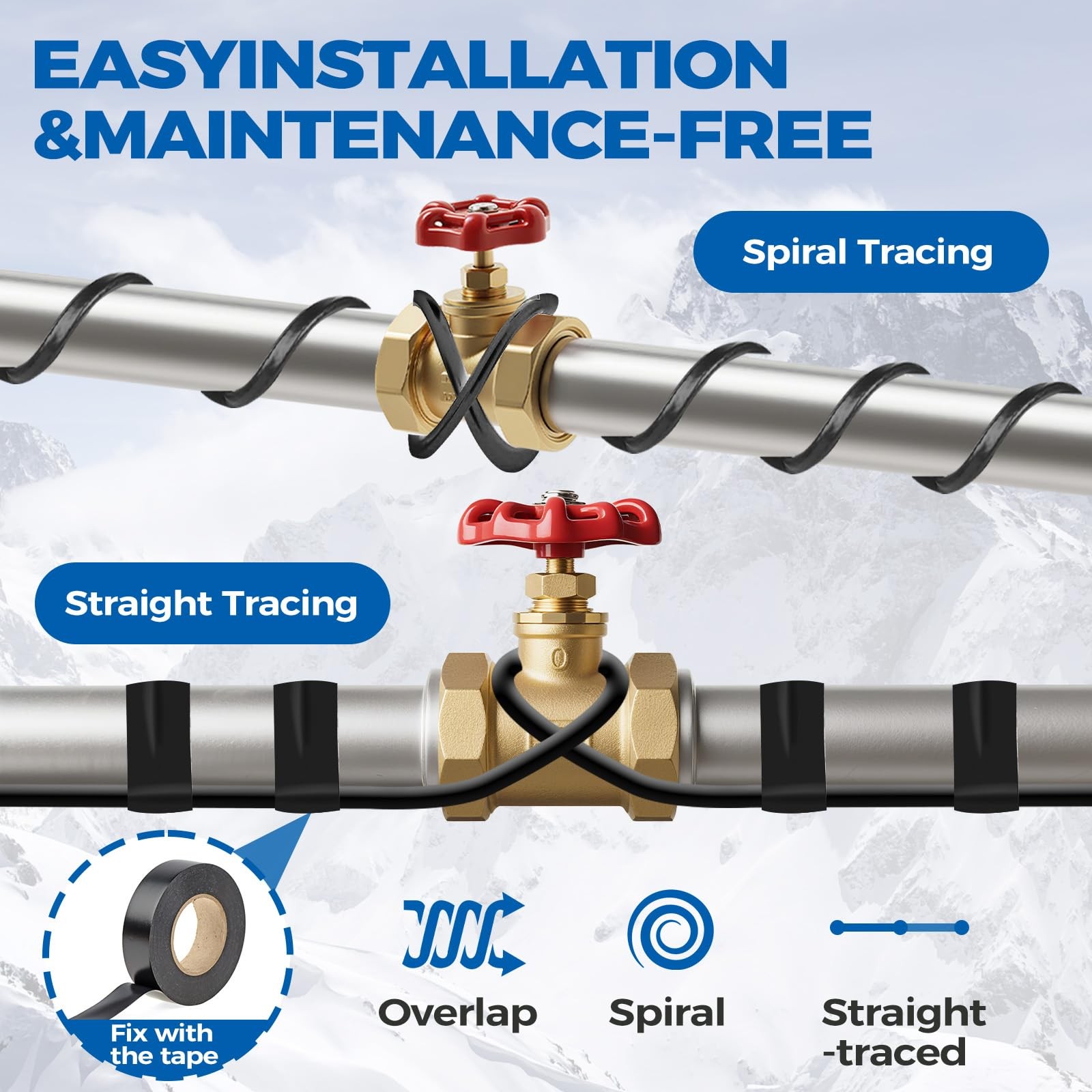 23FT Pipe Heating Cable for Pipe Freeze Protection 5W/ft 120V Water Pipe Heat Ta