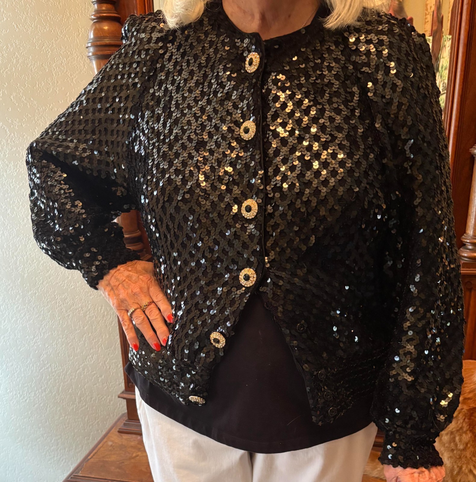 Saks Fifth Avenue Vintage Julie Duroche After 5 Black Sequin Jacket Size 4 Women