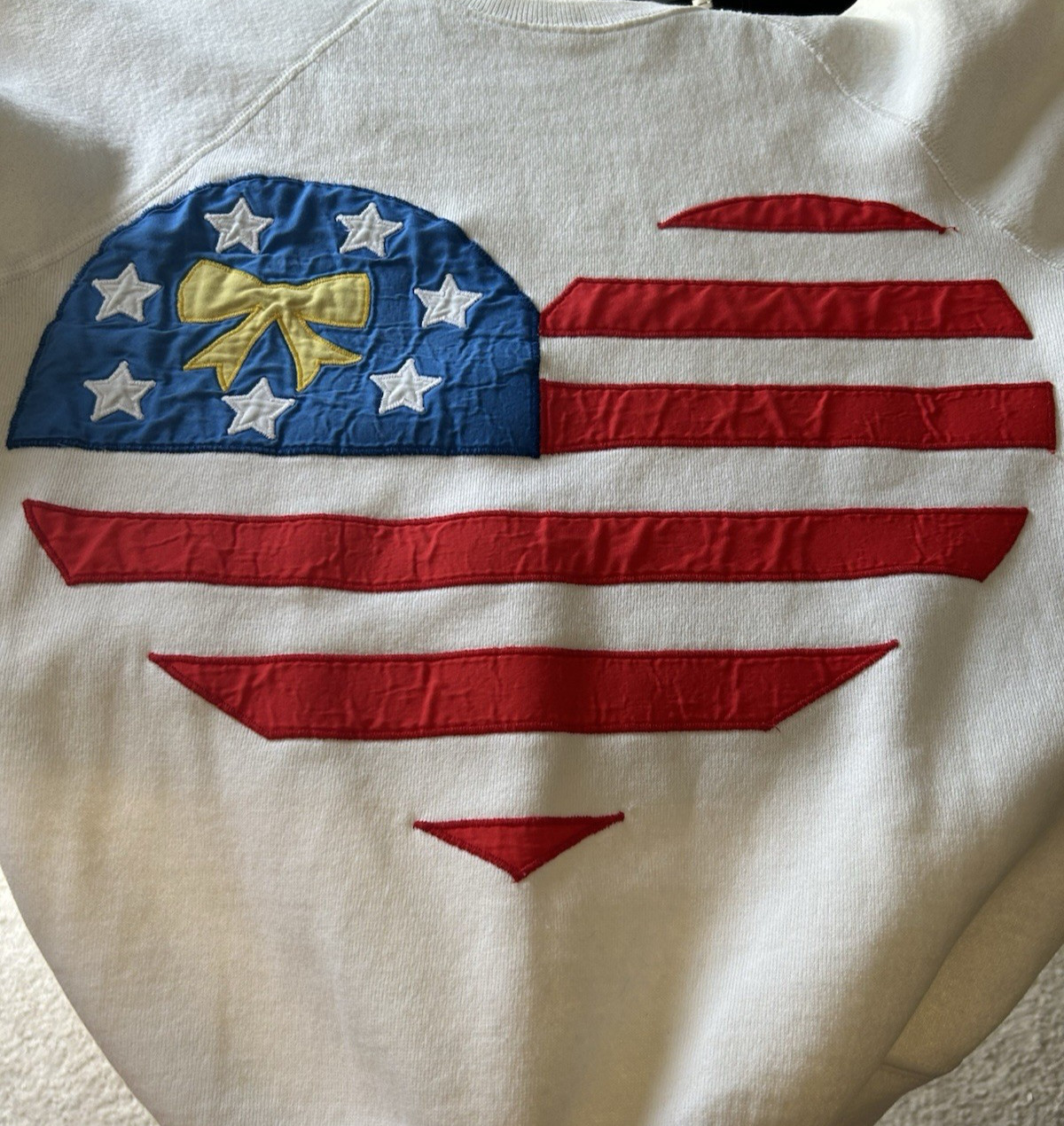 Vintage 70s Lee Sturdy Sweats Patriotic Red White Blue Heart Applique Sweatshirt