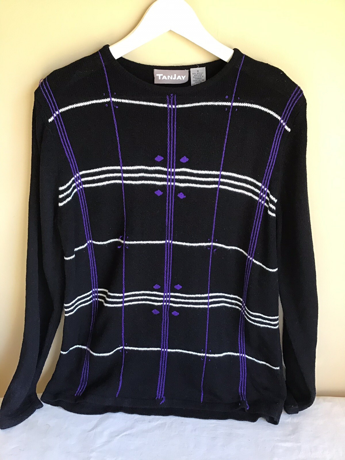 Vintage TanJay Womens Multicolor Striped Long Sleeve 100% Acrylic Sweater Small