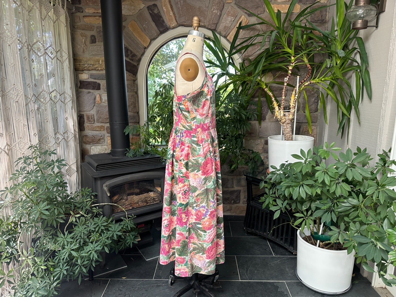 Vintage 1990s Starina Floral Button Front Cotton Cottagecore Midi
