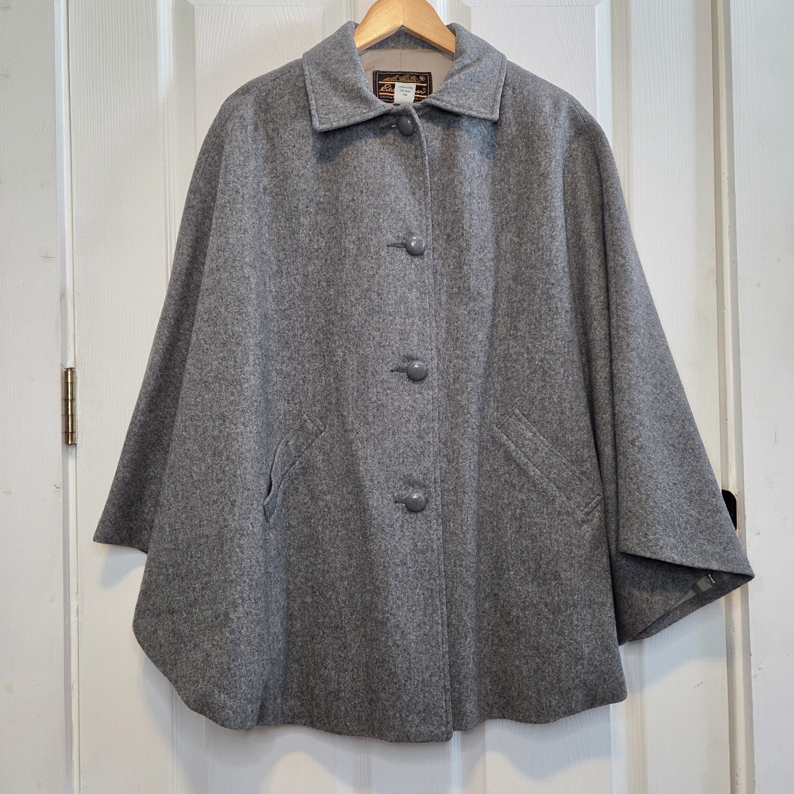 Vtg CC Filson Co Eddie Bauer Cape M 100% Virgin Wool Gray USA City Classic Mod