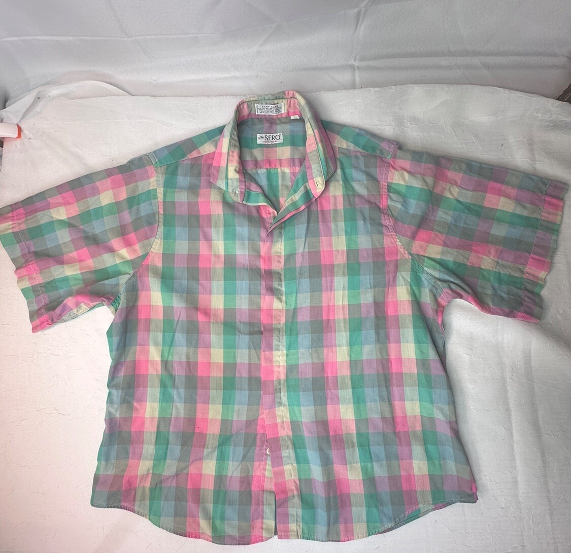 Vtg Ms Sero Women’s Plaid Shirt Top Superfine Poplin Size 12 Short Sleeve