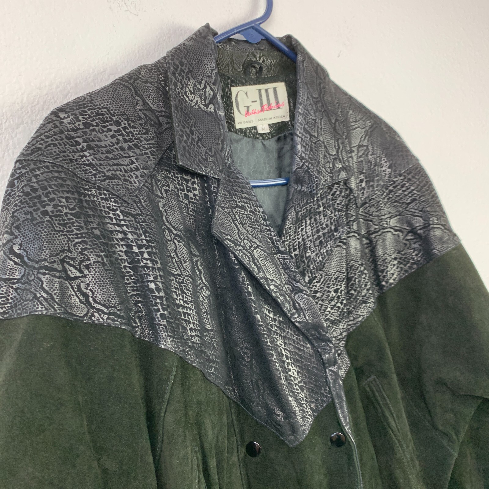 Vintage 80s G-III Leather Fashions Black Suede Animal Print Jacket Womens Medium