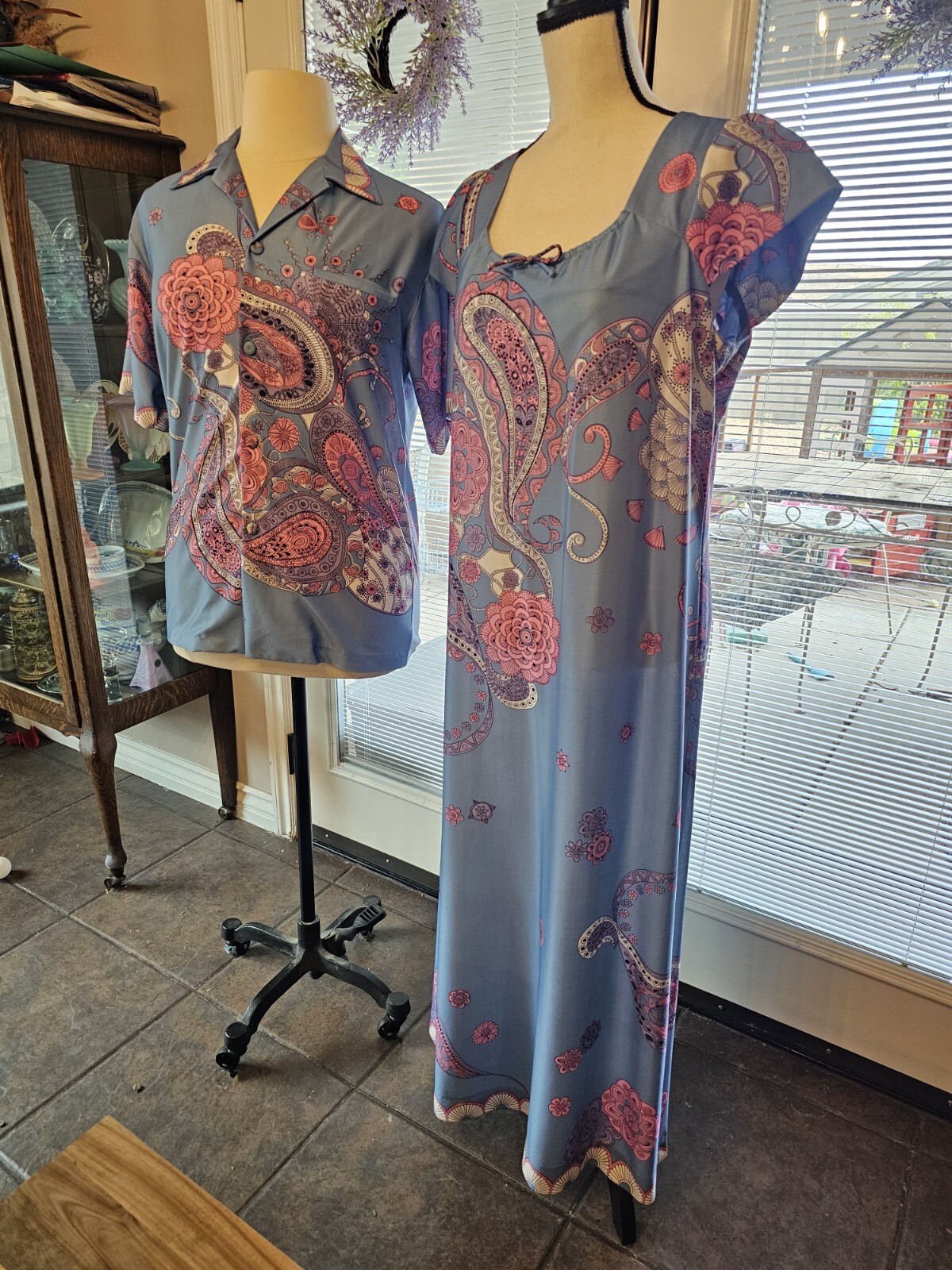 Vintage Ja-Na Of Hawaii Dress Maxi Muu Muu Shirt Set Floral Hawaiian Tropical
