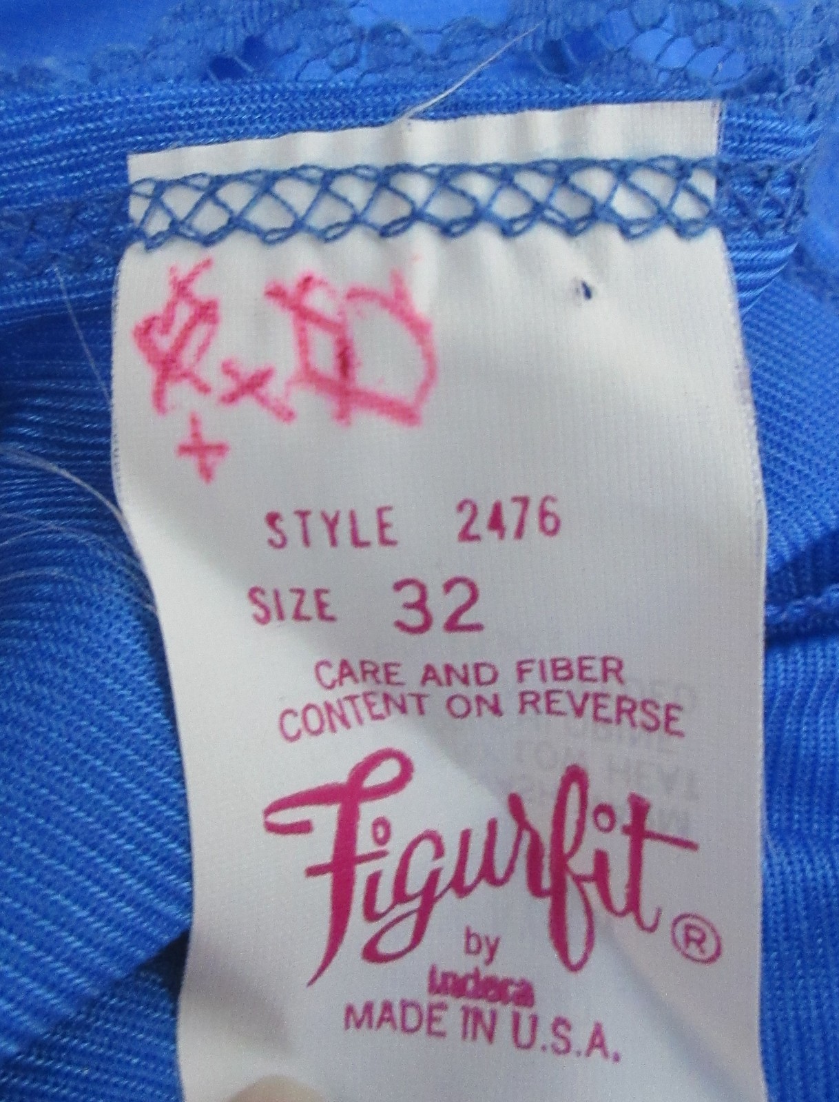 vtg SILKY BLUE nylon 3.5″ LACE camisole slip top FIGURFIT LINGERIE sz 32/ 36″