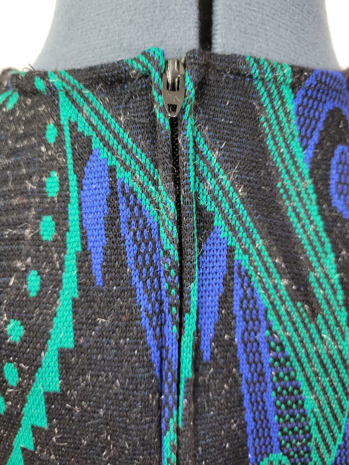 Vintage Newton Centre Black A-Line Sweater Dress w Blue/Green Paisley Size 6