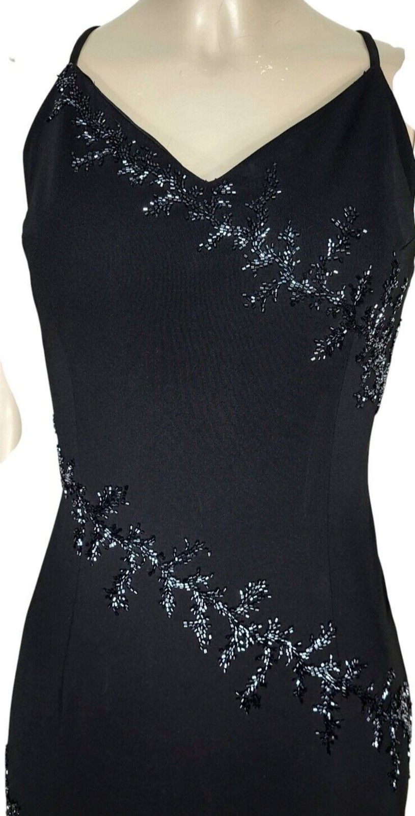 Vintage Y2K 90’s Dusk Sexy Side Slit Black Beaded Cocktail Party Maxi Dress Sz 4
