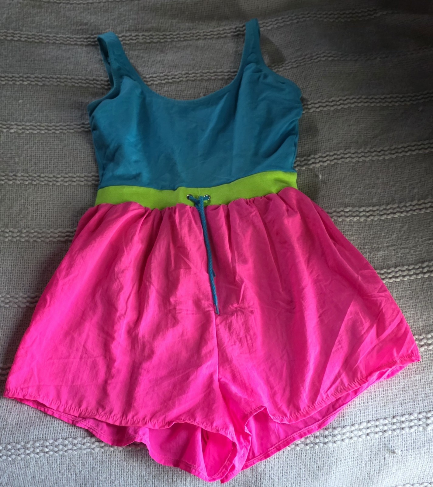 Gitano Vintage Neon Geometric Beach Swimsuit Shorts Romper Spandex 11/12 NEW
