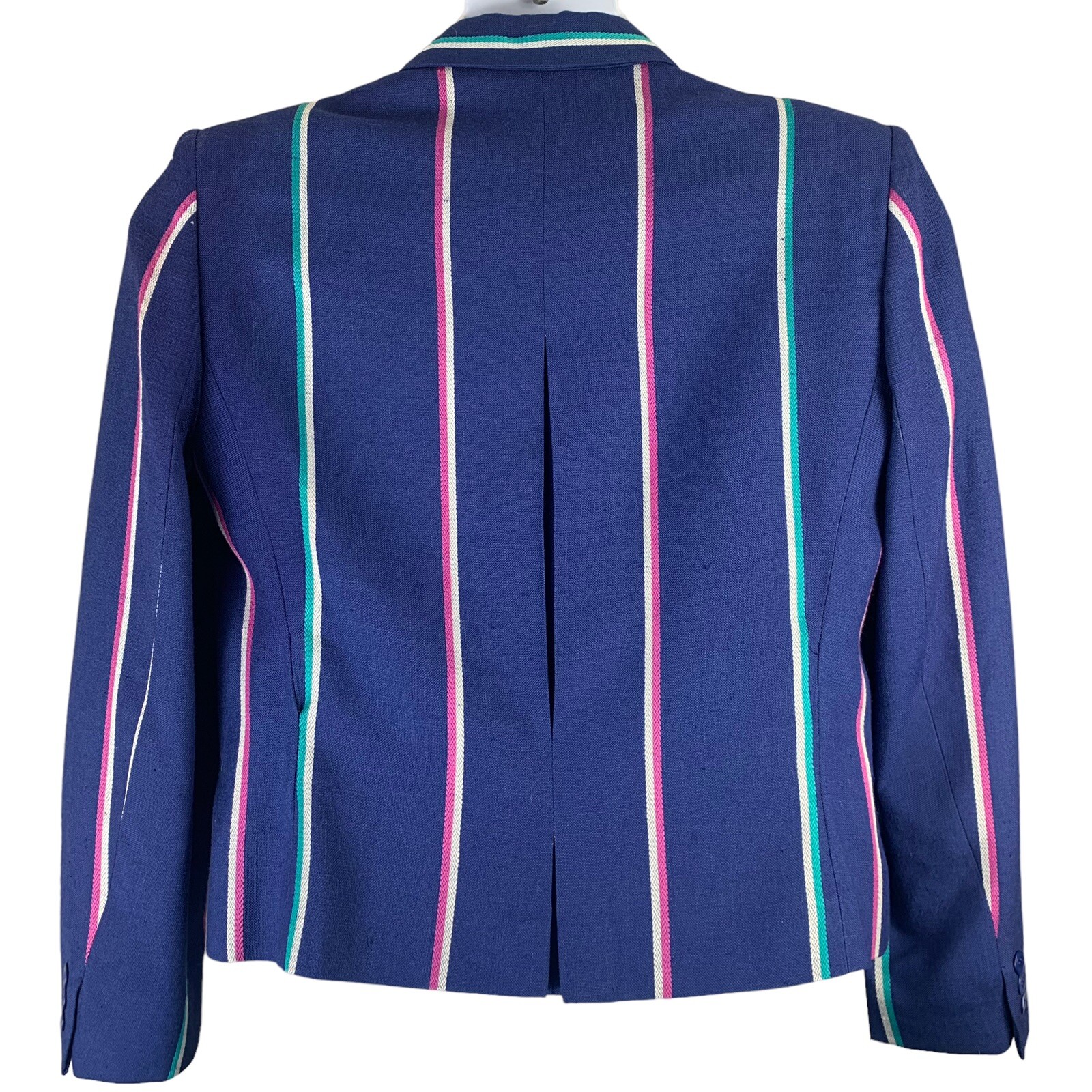 Vintage Blazer Size 12 John Meyer Striped Jacket Blue Collared Shoulder Pads