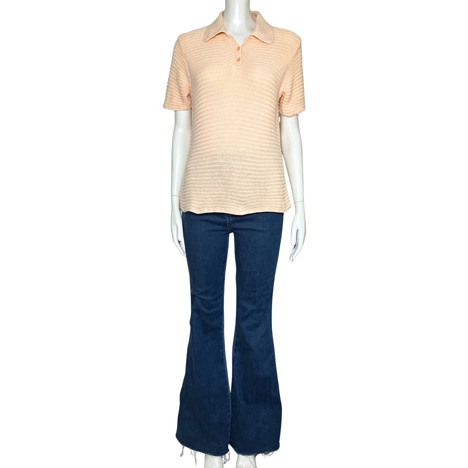 Vintage 80s Liz Claiborne Peach Linen Cotton Blend Knit Polo. S/M. Preppy Retro