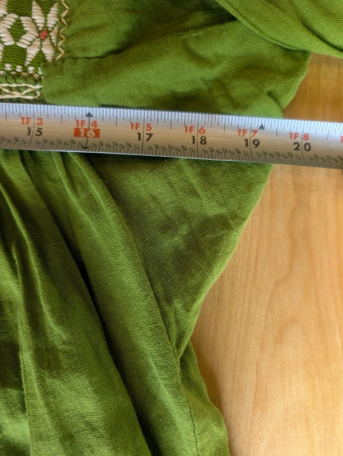 Vtg 70s Mexican Embroidered Cotton Gauze Tunic Blouse Boho Peasant Green Huipil