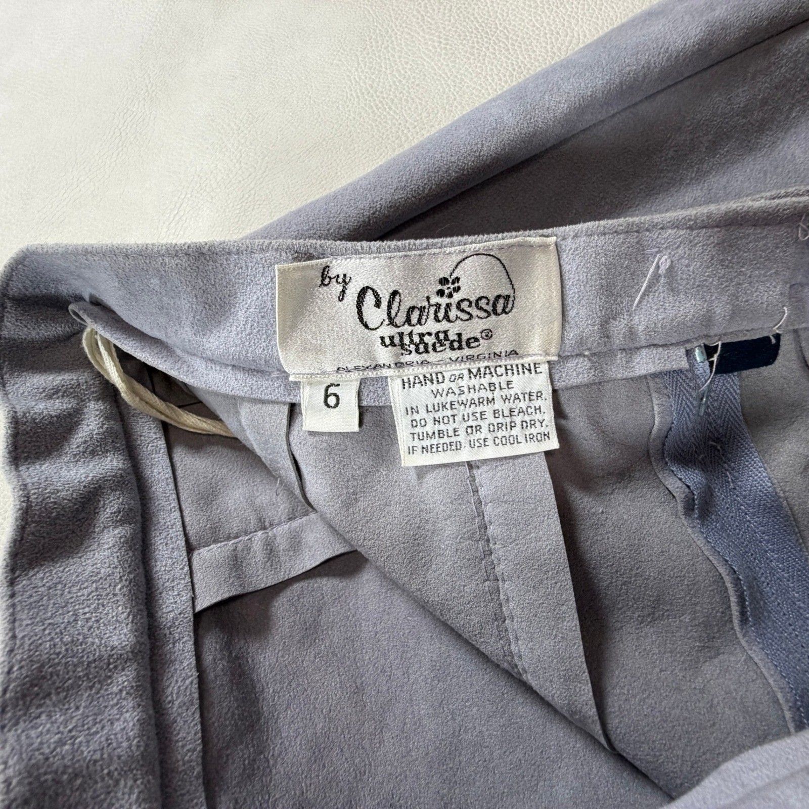 By Clarissa Vintage Ultra Suede Gray A-Line Midi Skirt Black Piping Size 6