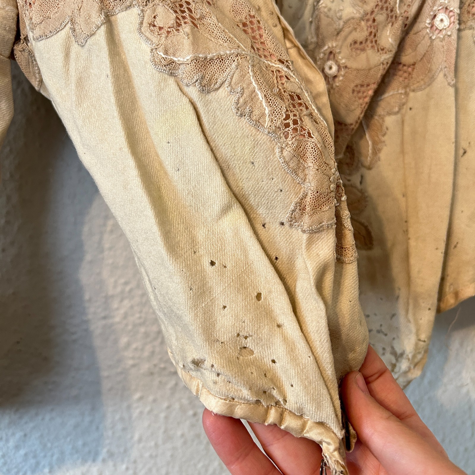 Antique 1800s Victorian Corseted Bodice Blouse Lace Display Study Fragile AS IS