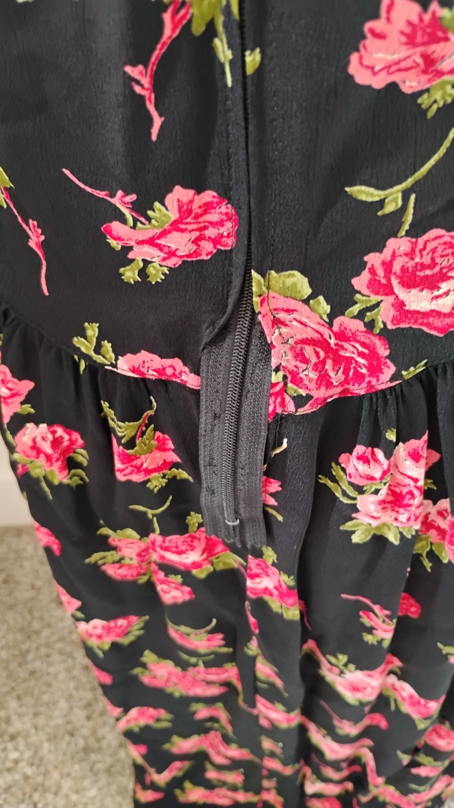 Vtg 80s Floral Print Dress Cap Sleeves Shoulder Pads Peplum Maxi Skirt 8/10