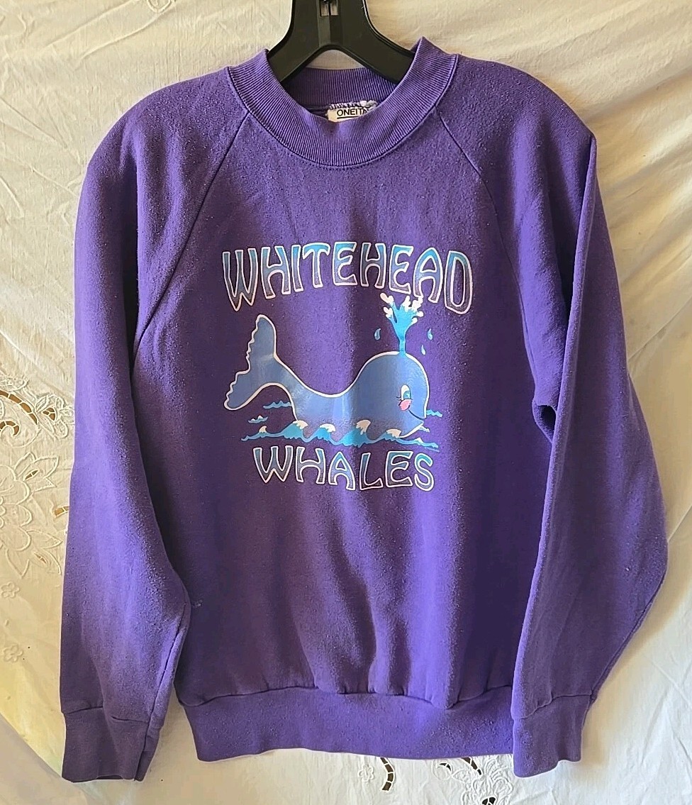 Vintage Whitehead Whales Purple Sweatshirt Womans Large Graphic ONEITA USA 90s