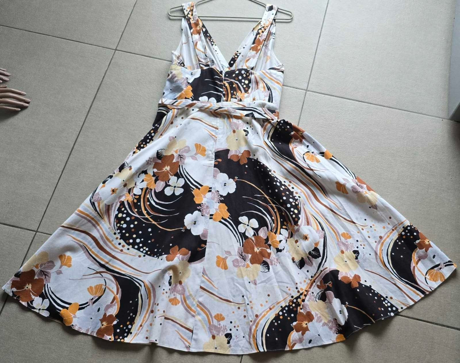 Vintage70sTRINA LEWIS& MARJON COUTURE Cotton Dress Abstract Floral Bust-90cm/35″