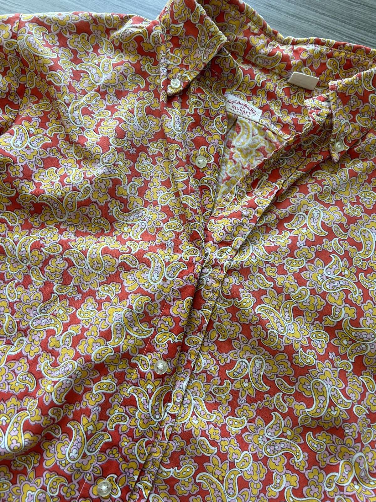 Vintage Brooks Brothers Makers Paisley Shirt Womens 16 Pink Yellow Cotton USA