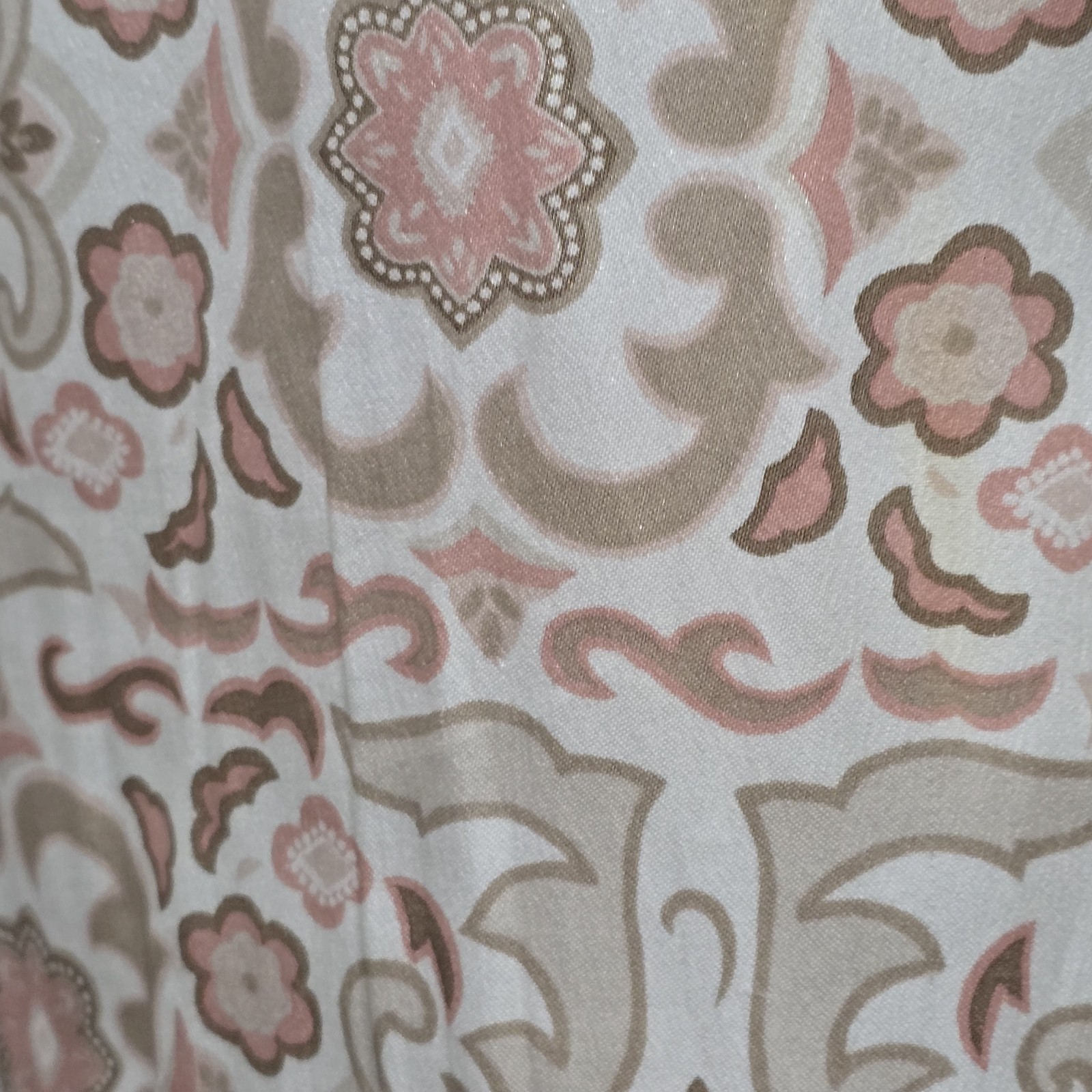 Vintage Dalton Beige & Pink Floral Bow Secretary Satin Button Down Size 12