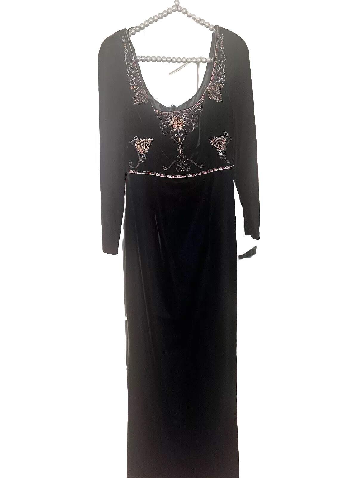 Escada Couture Vintage Black Velvet Victorian Embellished W/ Empire. Sz. 34 NWT