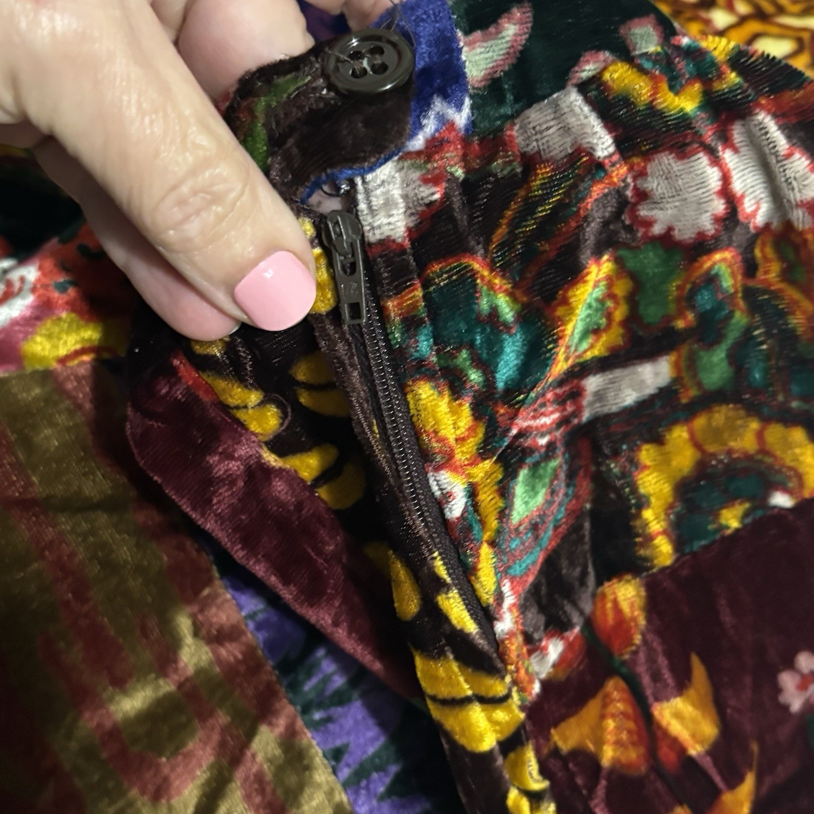 John Meyer of Norwich RARE Vintage 70’s Velvet Patchwork maxi skirt size 12