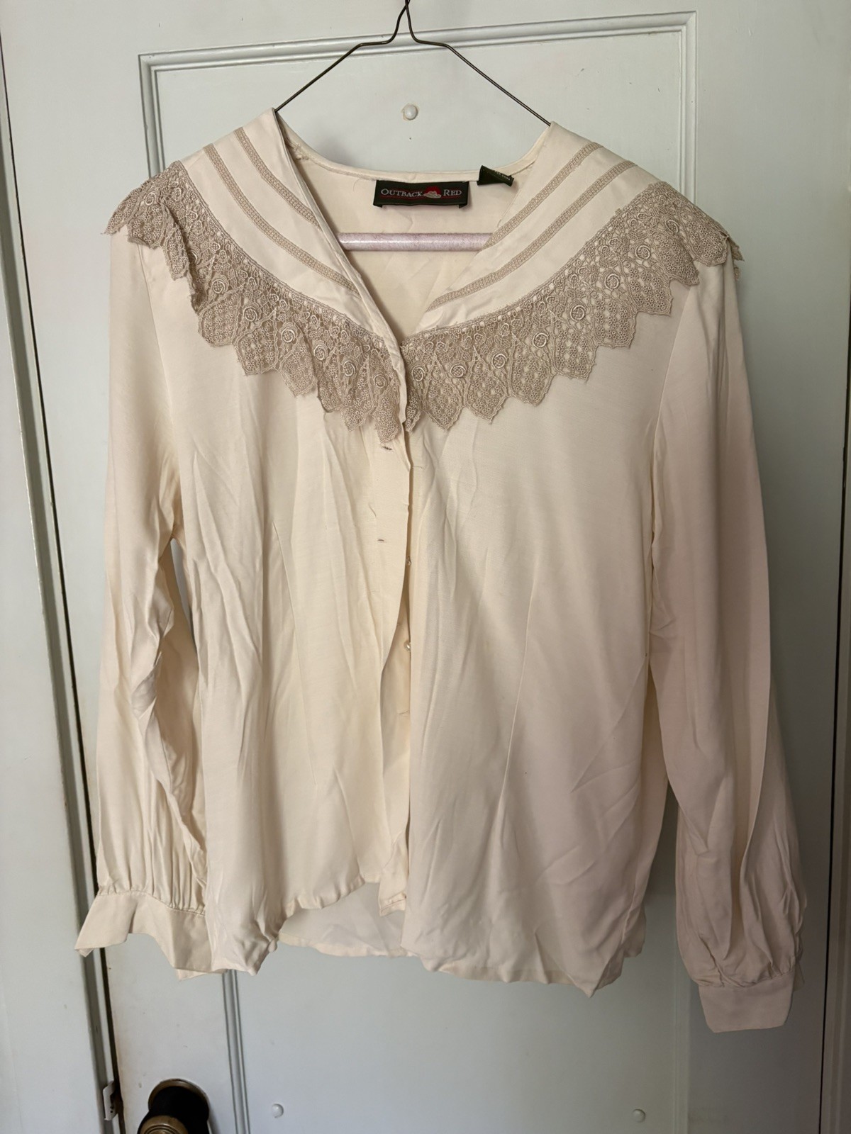 VTG Outback Red Ivory Laced Sailor Collar Blouse Size M 90’s