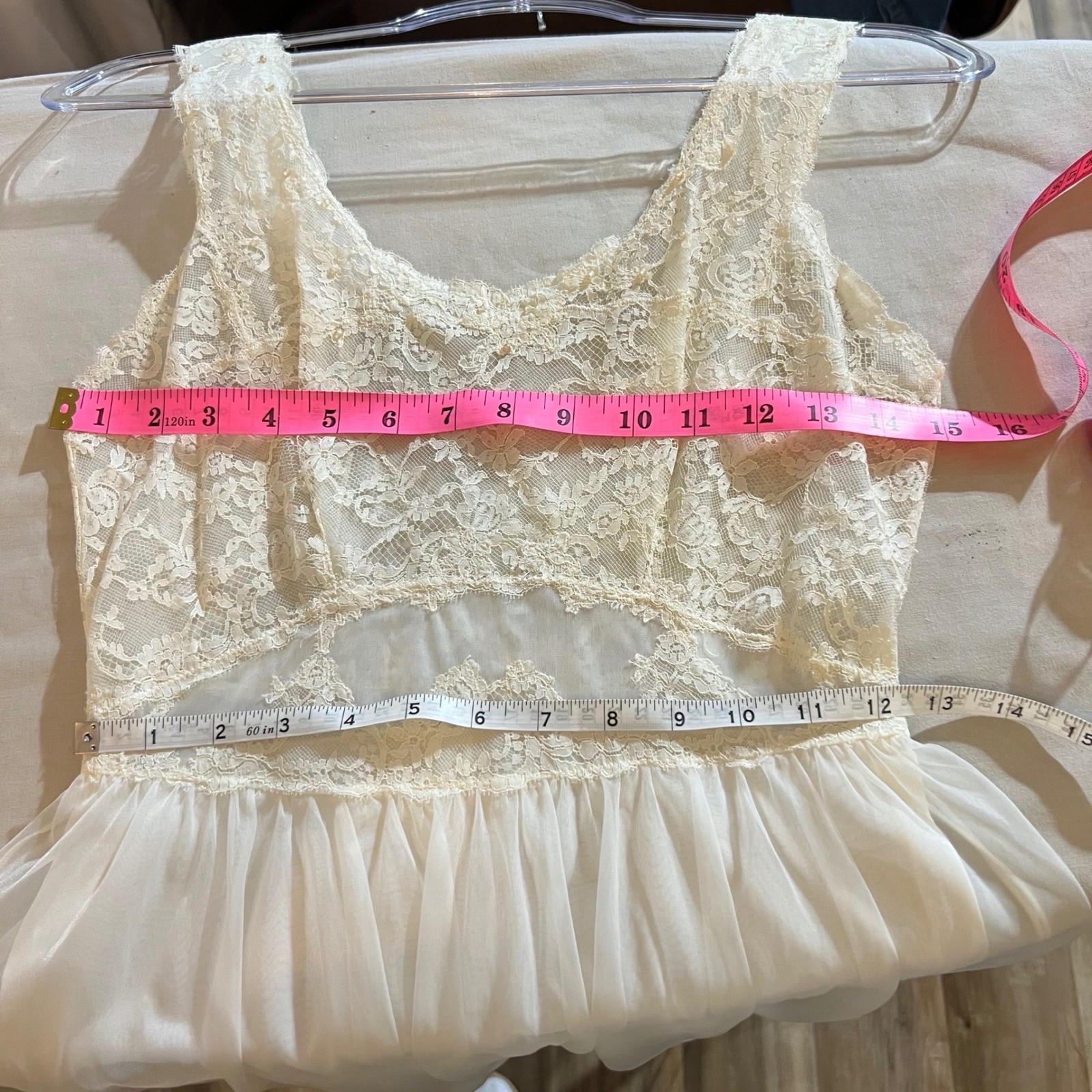 Vintage Ivory Lace Peignoir Set Bridal Nightgown and Sheer Robe Pearl Detail