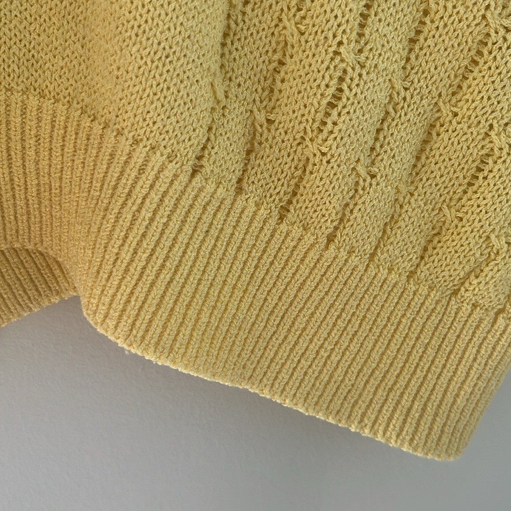 Vintage Bleyle sweater short sleeve cable knit cottage yellow sweater size large