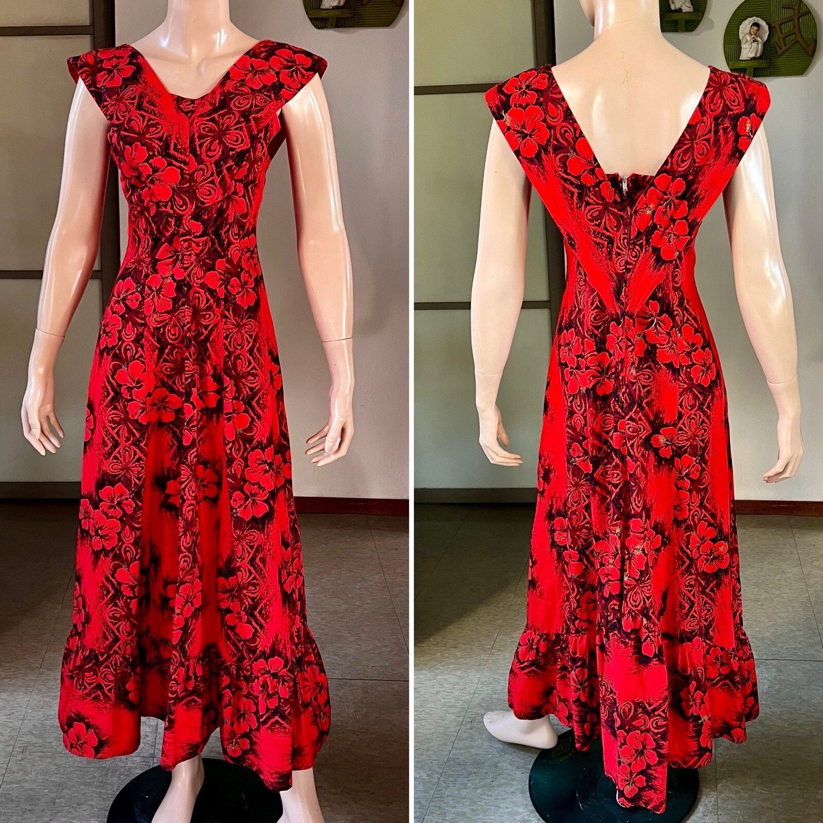 1960s Vintage Sun Fashions Cotton Hawaiian Maxi Dress XS