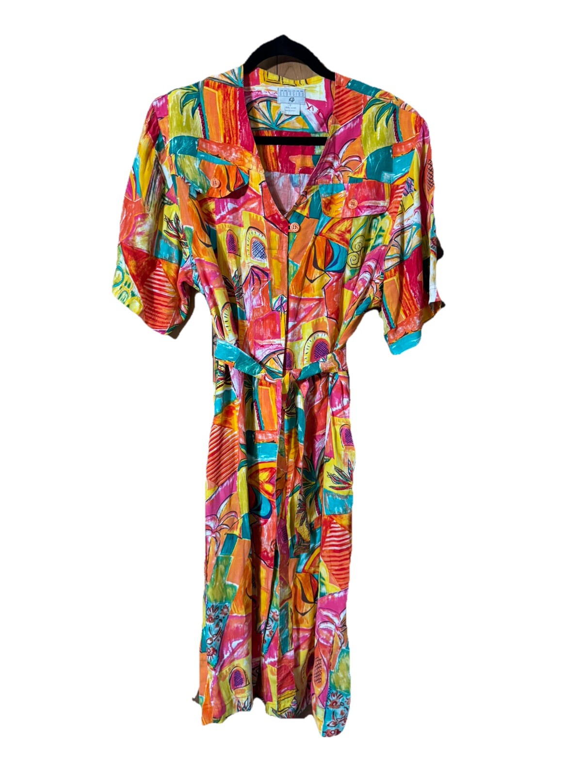 1980s 1990s Resort Wear Print Colorful Retro Dress by George Georgiou Medium