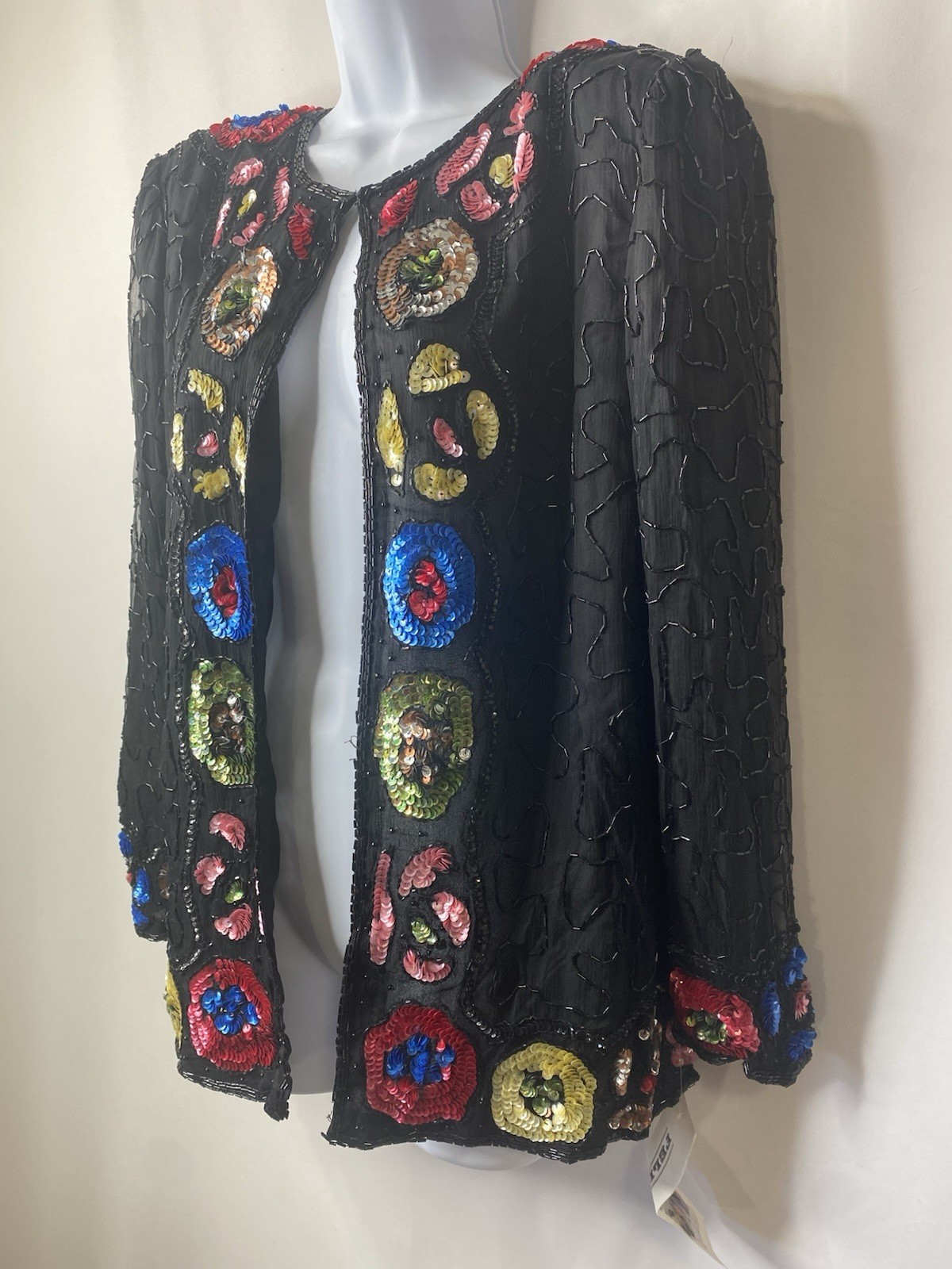 Vintage Felicity Sequined 100% Silk Jacket Size Large Rave Wear Bling Divas Y2K
