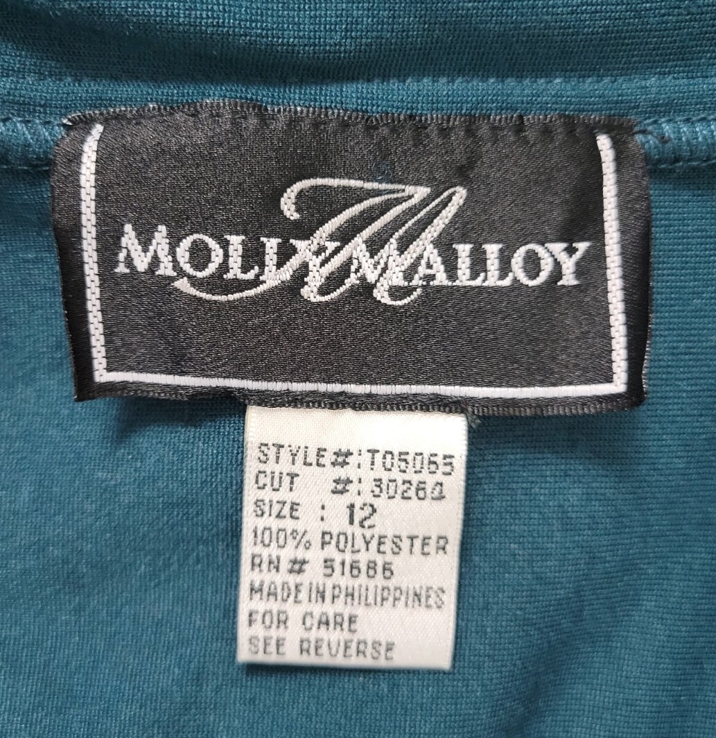 Vtg Molly Malloy Teal Green Crushed Velvet Wiggle Dress w Lace & Beads Size 12