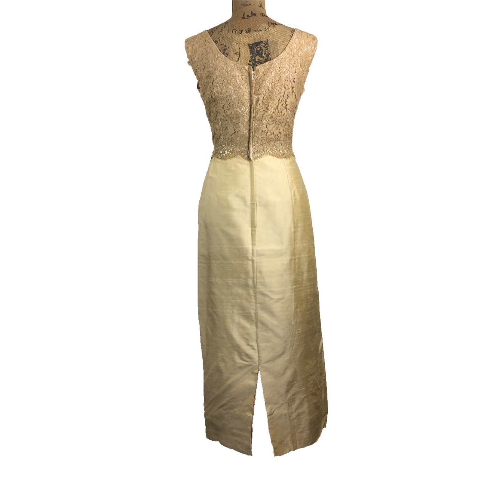 VTG Siegelstoff Haute Couture Modele Dress Beige Lace Long Pencil Crop Jacket