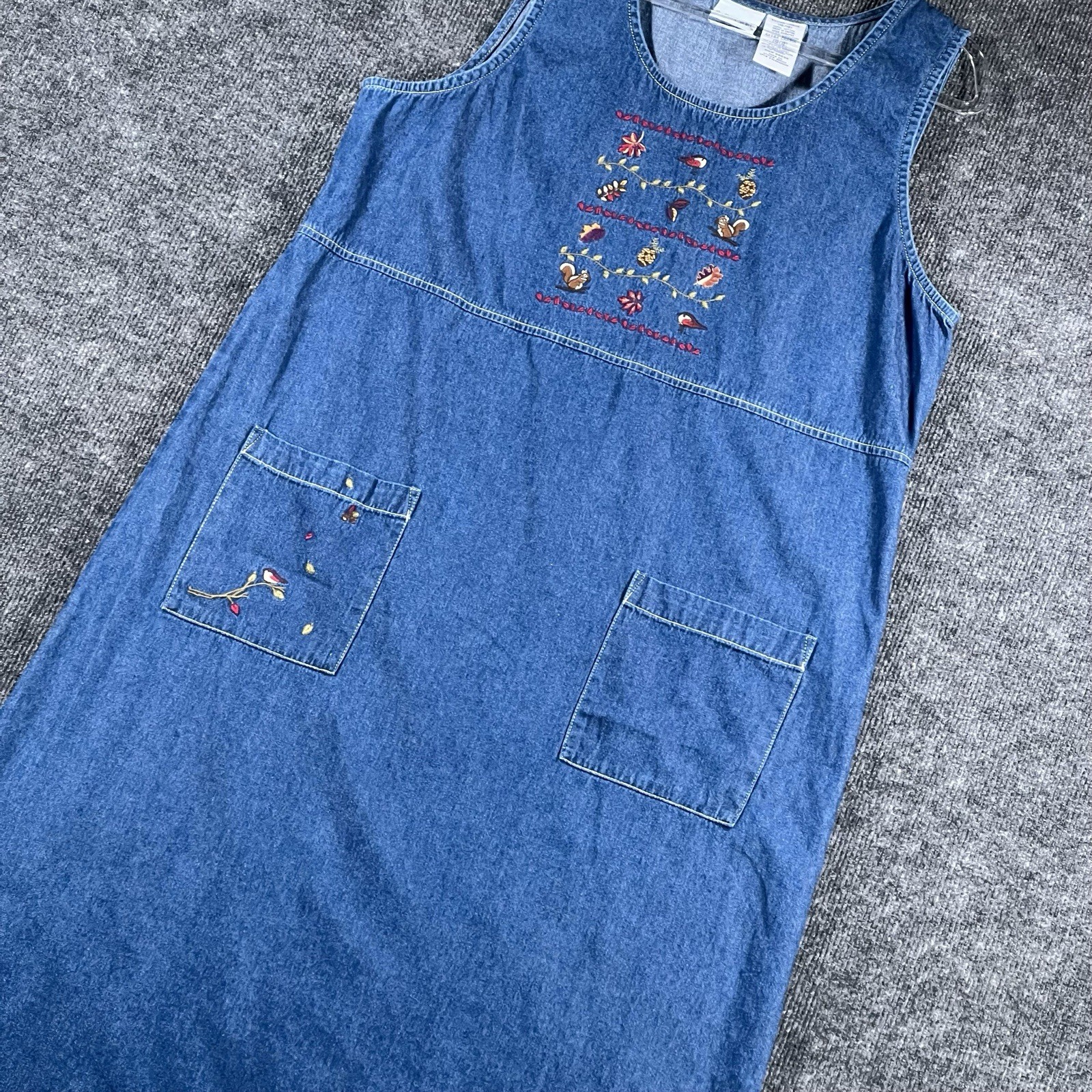 Bobbie Brooks Vintage 90s Embroidered Denim Jumper Dress Size XL (16-18)