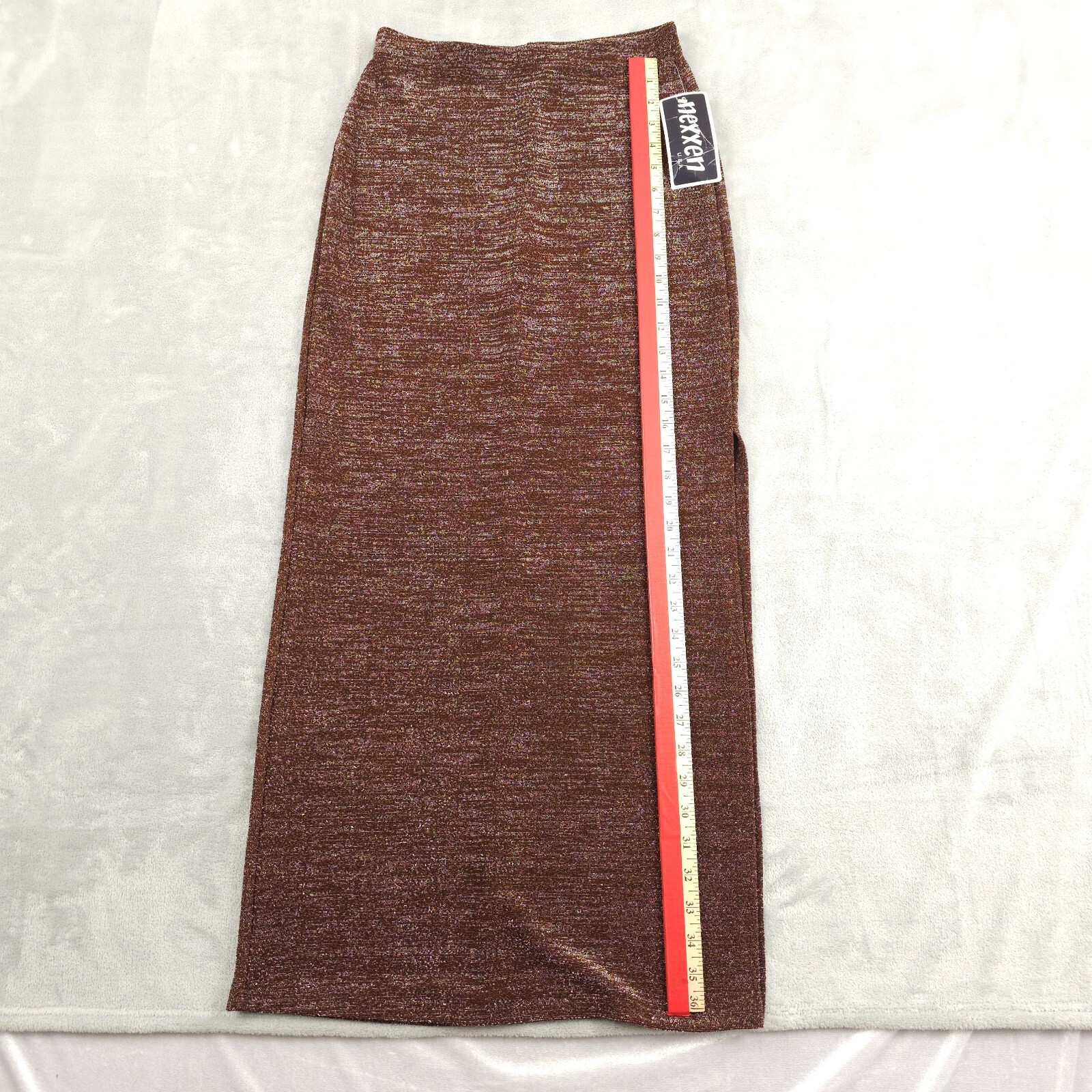 Vtg 70s Disco Brown Silver Metallic Lurex Slim Maxi Skirt Top Set Tags Deadstock