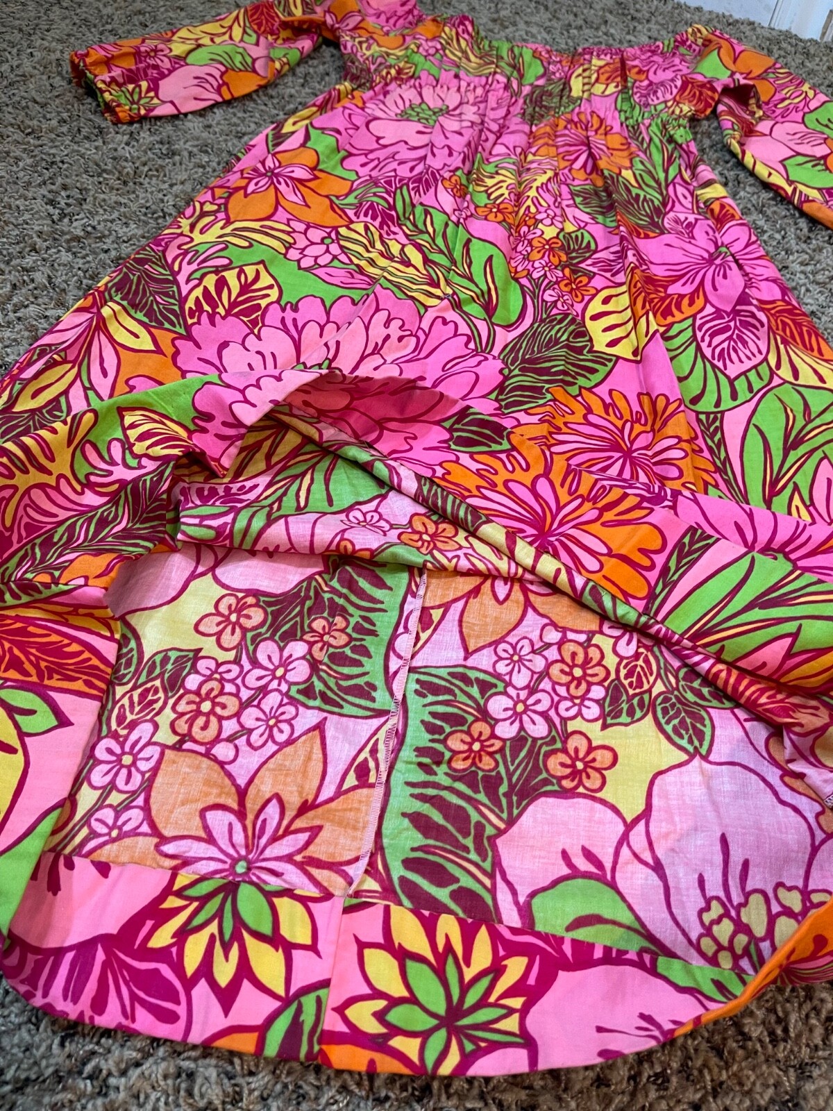 Vintage 60’s FLORAL MUMU MAXI DRESS Kaftan Groovy HAWAIIAN Lounge Retro Hippie