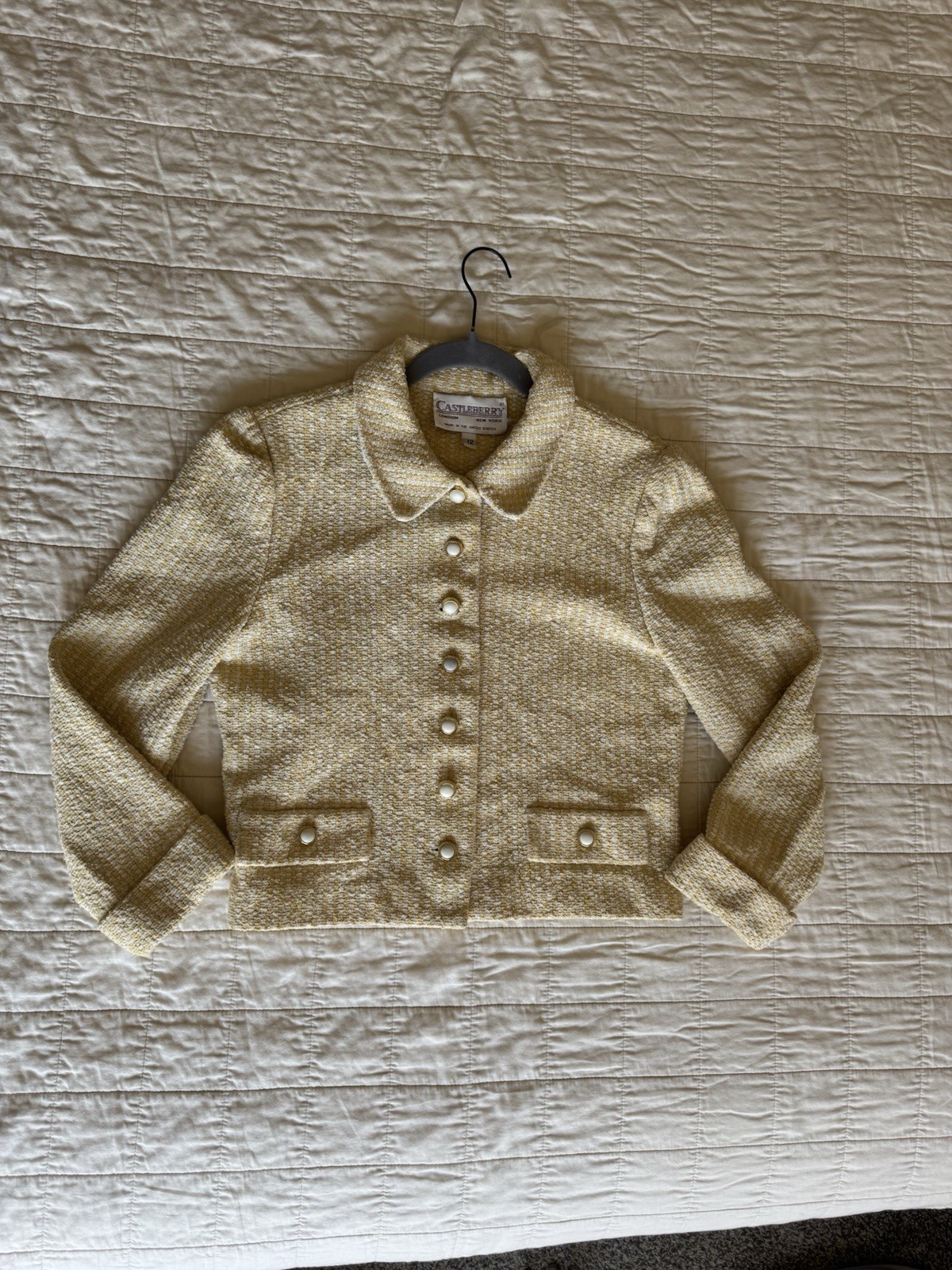 Castleberry Ivory Yellow Vintage Jacket Size 12 Button Front Textured