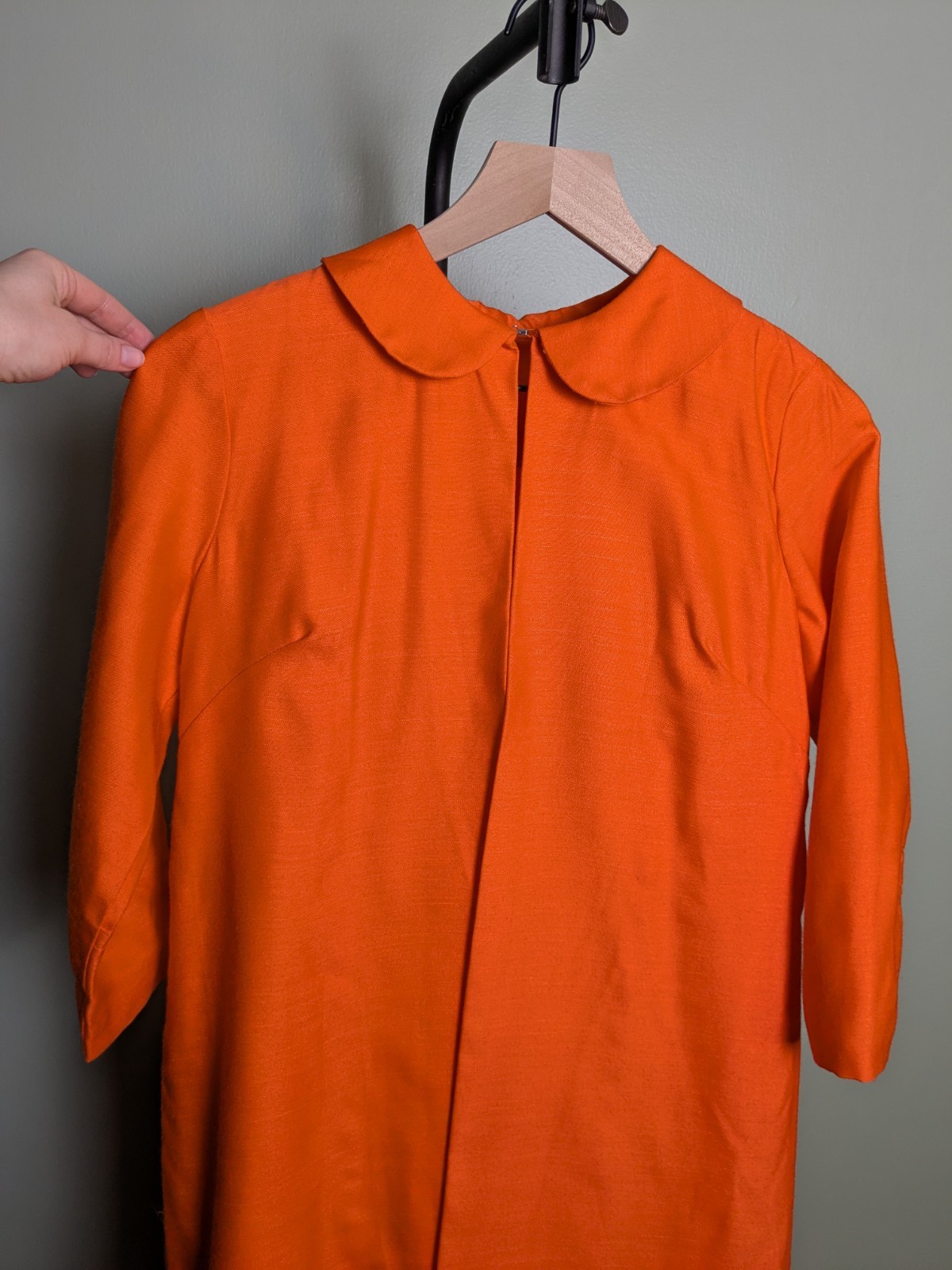 Vibrant Orange Vintage Peter Pan Collar 3/4 Spring Jacket And Wiggle Dress Set
