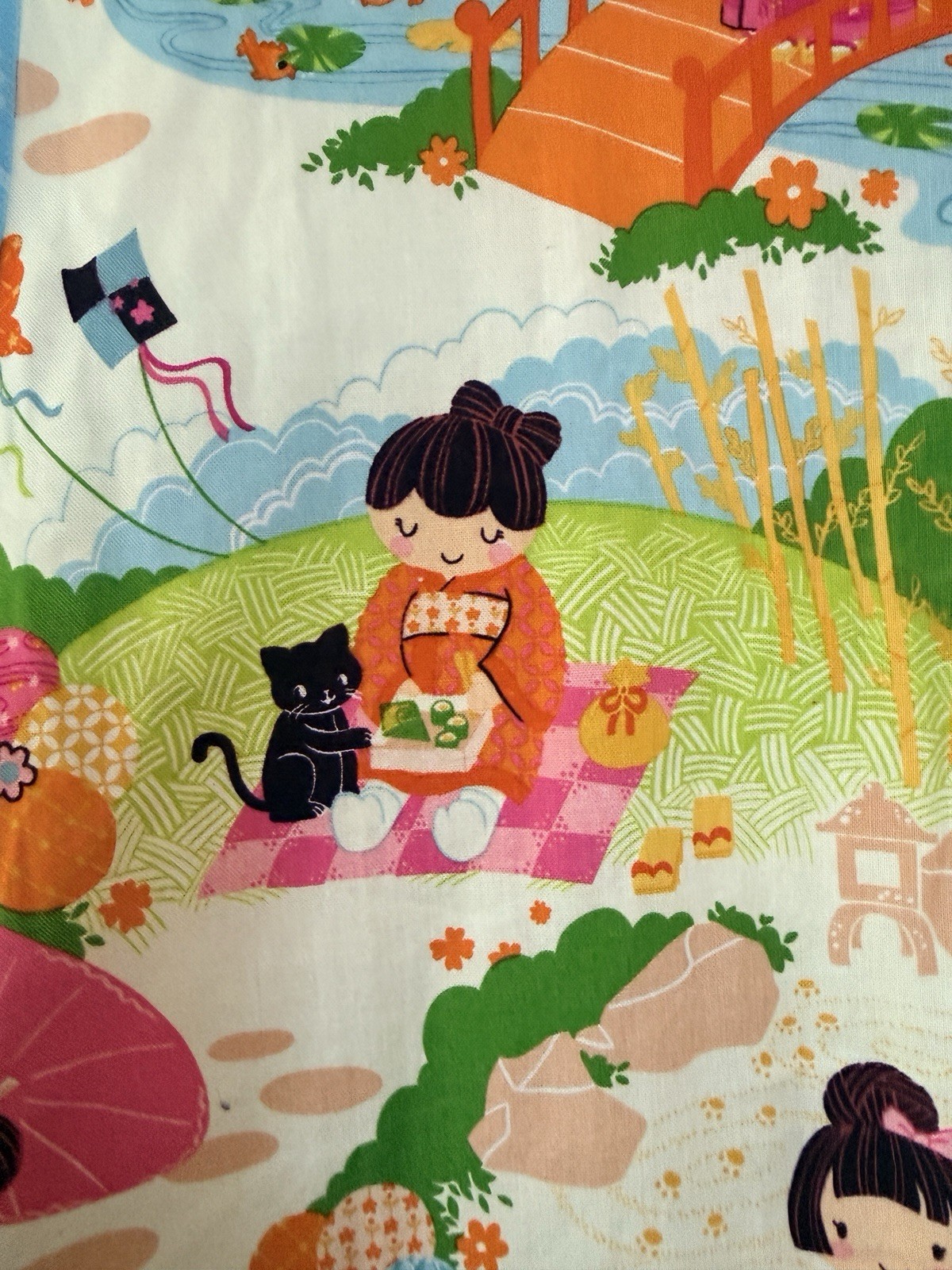 Vintage Handmade Japanese Kawaii XL Top Smock Novelty Print Open Back Cotton New