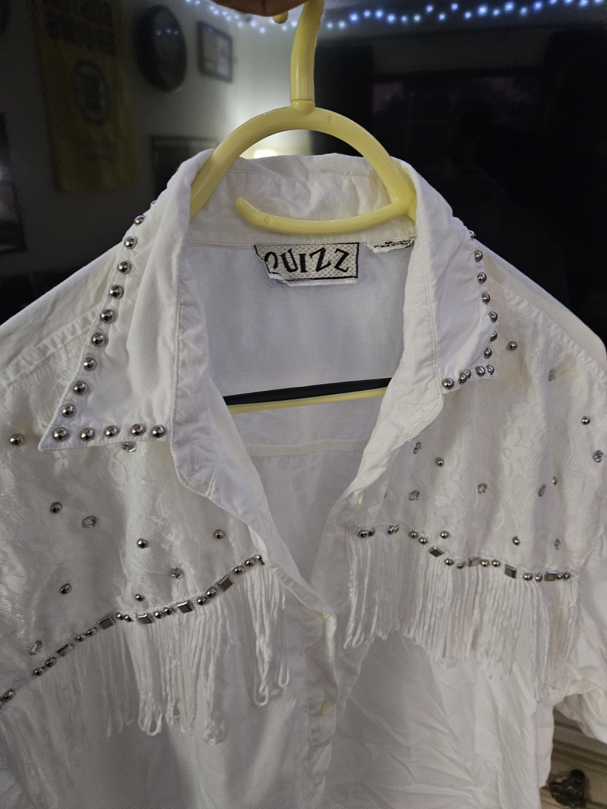Vintage 70s Quizz Western Cowgirl Studded and Fringe Button Up Shirt Womens 18